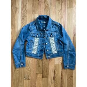 Cat & Jack Crochet Panel Cropped Stretch Blue Denim Jean Jacket Spring (size 6)